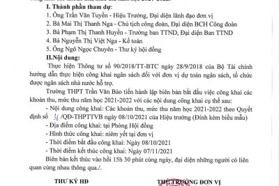 Công khai các khoản thu, mức thu năm học 2021-2022 của trường THPT Trần Văn Bảo