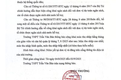 Công khai mức thu nhập của giáo viên, CBQL tháng 7, 8 năm 2025