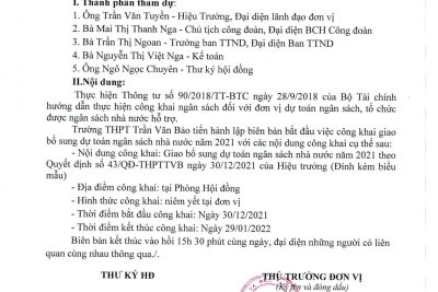 Quyết định số: 43/QĐ-THPTTVB ngày 30/12/2021 V/v công bố công khai bổ sung dự toán NSNN năm 2021 của trường THPT Trần Văn Bảo