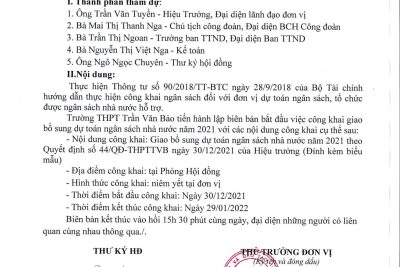Quyết định số: 44/QĐ-THPTTVB ngày 30/12/2021 V/v công bố công khai bổ sung dự toán NSNN năm 2021 của trường THPT Trần Văn Bảo
