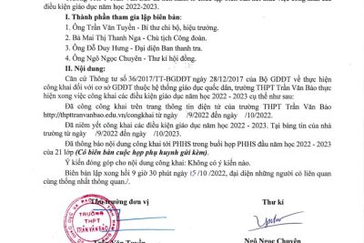 Quyết định số: 24/QĐ-THPTTVB ngày 14/9/2022 V/v công khai các điều kiện giáo dục năm học 2022 -2023