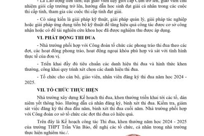 KẾ HOẠCH CÔNG TÁC THI ĐUA, KHEN THƯỞNG NĂM HỌC 2024 – 2025