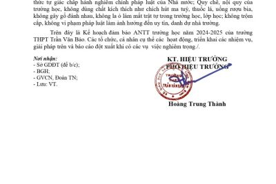 KẾ HOẠCH ĐẢM BẢO AN NINH, AN TOÀN TRƯỜNG HỌC NĂM HỌC 2024 – 2025