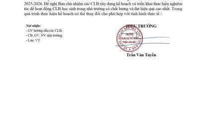 Kế hoạch hoạt động của các Câu lạc bộ học sinh trường THPT Trần Văn Bảo năm học 2025-2026