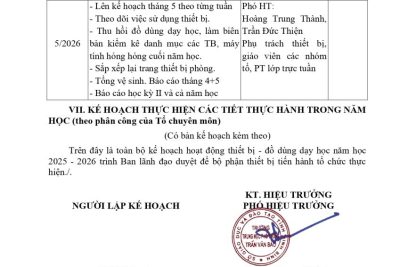 KẾ HOẠCH CÔNG TÁC THIẾT BỊ THÍ NGHIỆM VÀ ĐỒ DÙNG DẠY HỌC NĂM HỌC 2025 – 2026