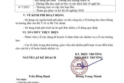 KẾ HOẠCH CÔNG TÁC Y TẾ TRƯỜNG HỌC NĂM HỌC 2025-2026