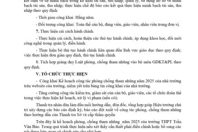 KẾ HOẠCH CÔNG TÁC PHÒNG, CHỐNG THAM NHŨNG NĂM 2025