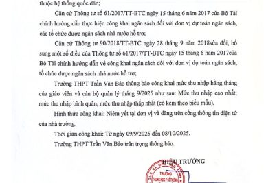 Công khai mức thu nhập của giáo viên, CBQL tháng 9 năm 2025