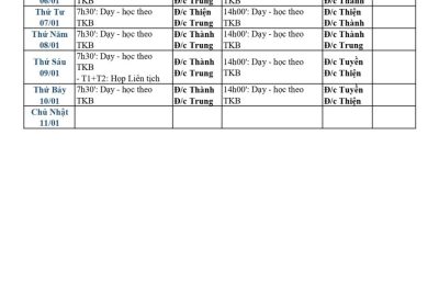 LỊCH CÔNG TÁC (Tuần 18 từ ngày 05/01/2026 đến ngày 10/01/2026)