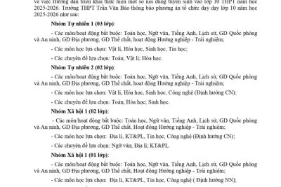 THÔNG BÁO PHƯƠNG ÁN TỔ CHỨC DẠY HỌC LỚP 10 NĂM HỌC 2025 – 2026