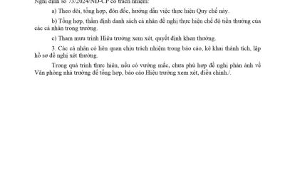 Quy chế thực hiện chế độ tiền thưởng của trường THPT Trần Văn Bảo