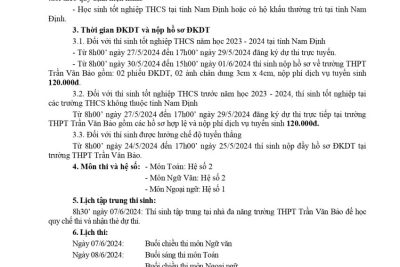 THÔNG BÁO TUYỂN SINH VÀO LỚP 10 NĂM HỌC 2024 – 2025