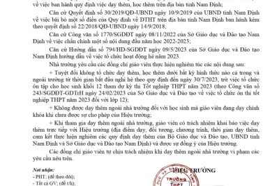 THÔNG BÁO VỀ VIỆC DẠY THÊM NGOÀI NHÀ TRƯỜNG